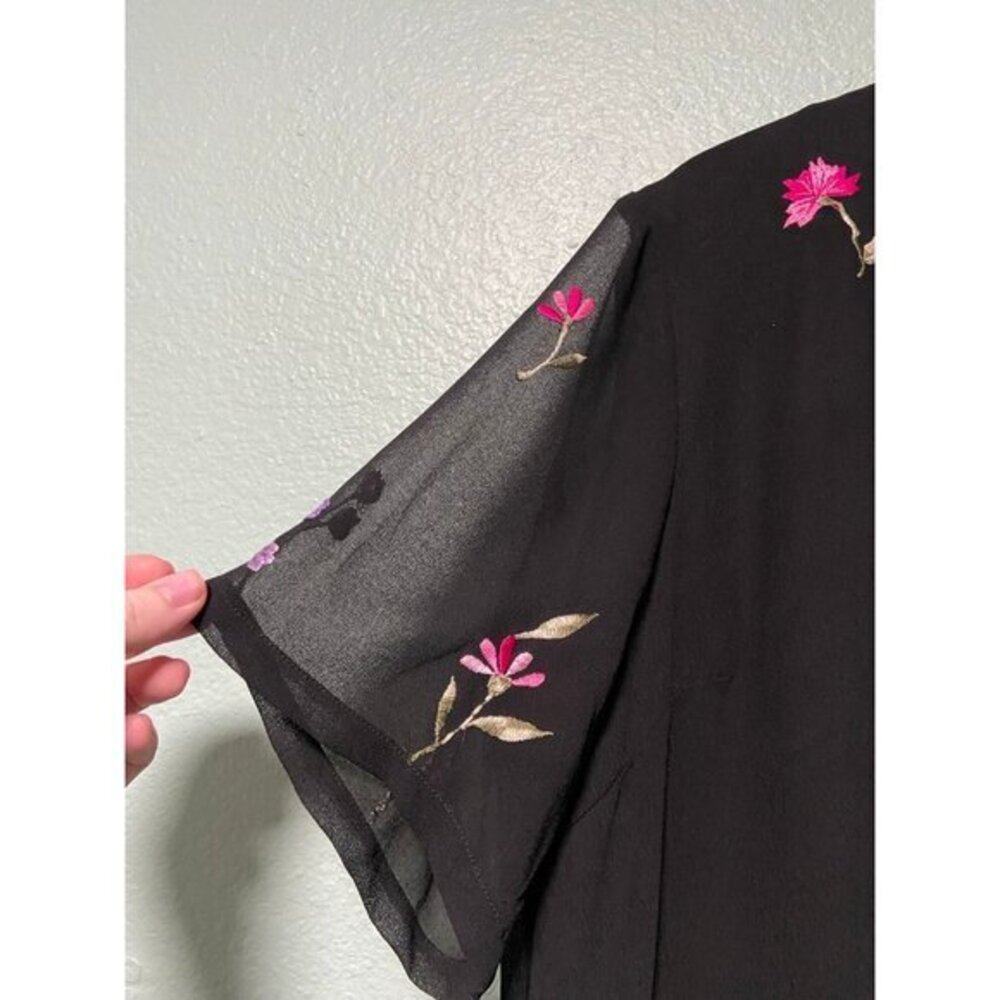 Vintage Bedford Fair Women’s Black Flutter Sleeves Embroidered Floral Dress XL - Picture 4 of 8
